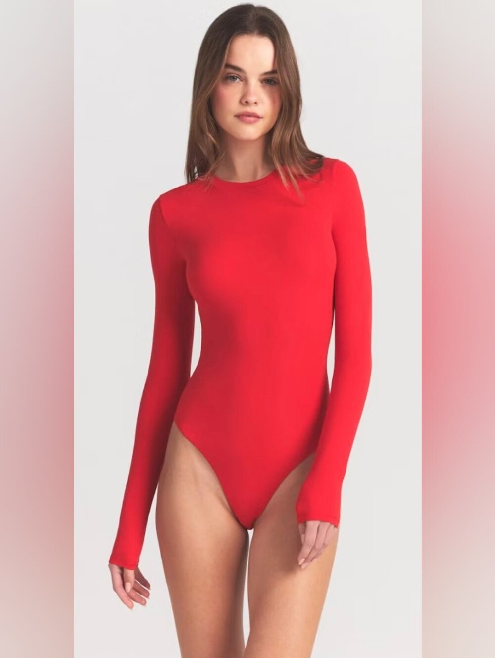 SKIMS Fits Everybody Long Sleeve Crew Neck Bodysuit Poppy Orange size Small
